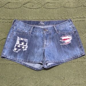 Old Navy The Diva Distressed Jean Shorts Custom American Flag Patch